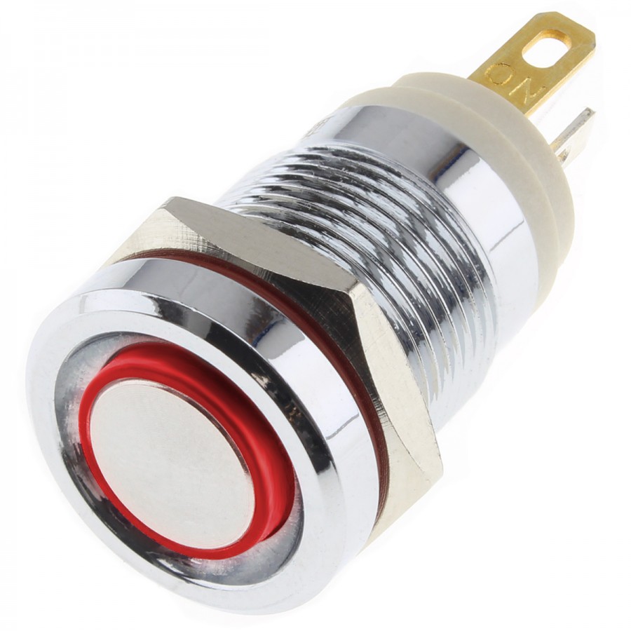 Audiophonics - LB Interrupteur Aluminium avec Cercle Lumineux Rouge 220V  Ø12mm Argent