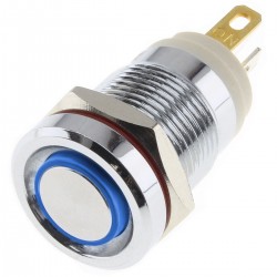 LB Interrupteur Aluminium avec Cercle Lumineux Bleu 220V Ø12mm Argent