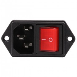 Power Socket IEC C14 with Red Lighted Toggle Switch 250V 10A Black