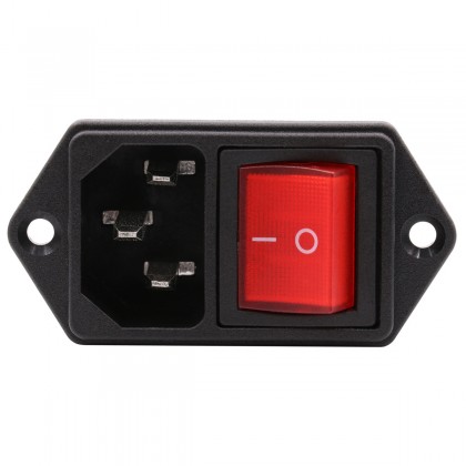 Power Socket IEC C14 with Red Lighted Toggle Switch 250V 10A Black
