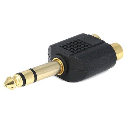 Adaptateur jack 6.35 mâle stéréo vers 2 x RCA fem plaqué Or