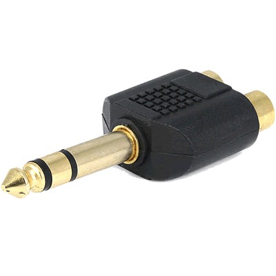 6.35 stereo male to 2 x RCA female plug adapter gold plated