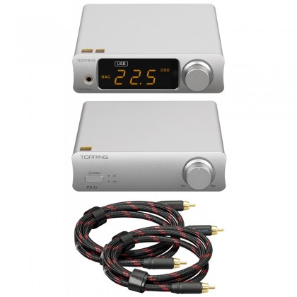 Pack Topping DAC DX3 Pro+ + Amplificateur PA3s + Câbles RCA TCR2 25cm Noir