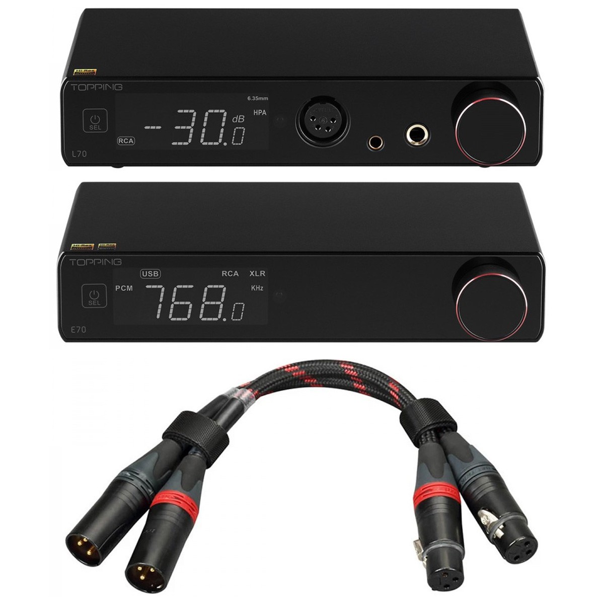 Pack Topping Amplificateur Casque L70 + DAC E70 + Câbles XLR TCX1 25cm Noir