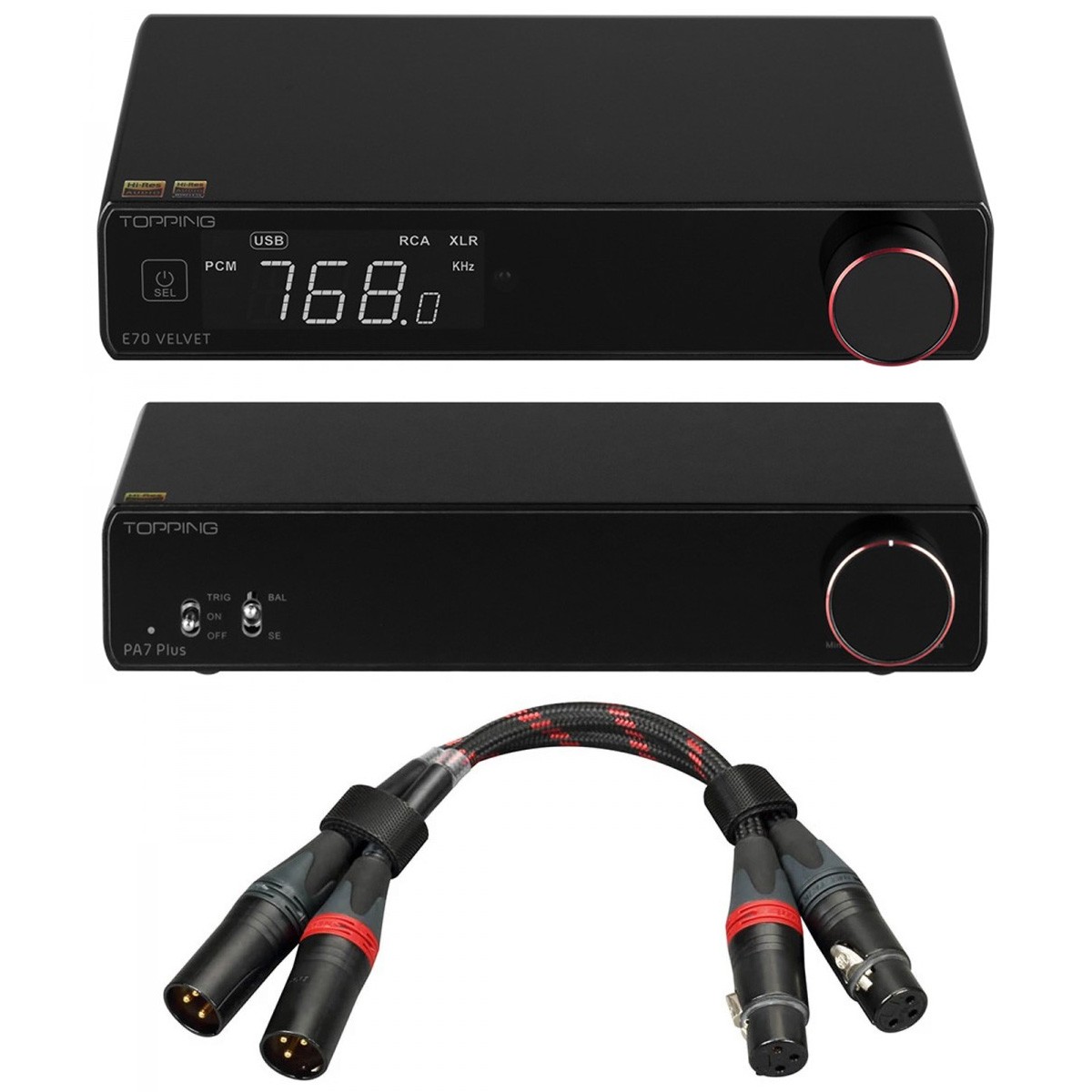 Pack Topping Amplificateur PA7 PLUS + DAC E70 VELVET + Câbles XLR TCX1 25cm Noir