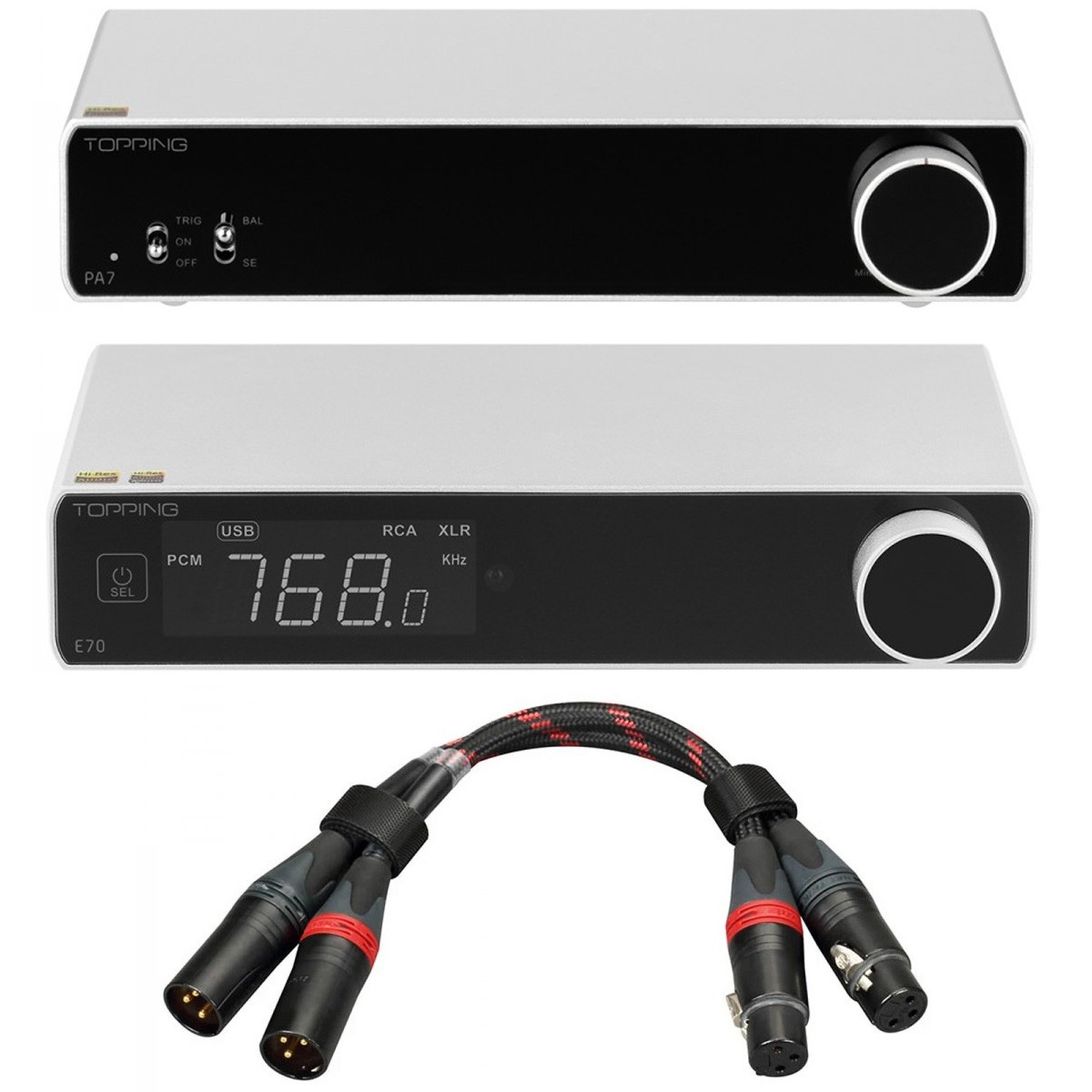 Pack Topping Amplificateur PA7 PLUS + DAC E70 VELVET + Câbles XLR TCX1 25cm Argent