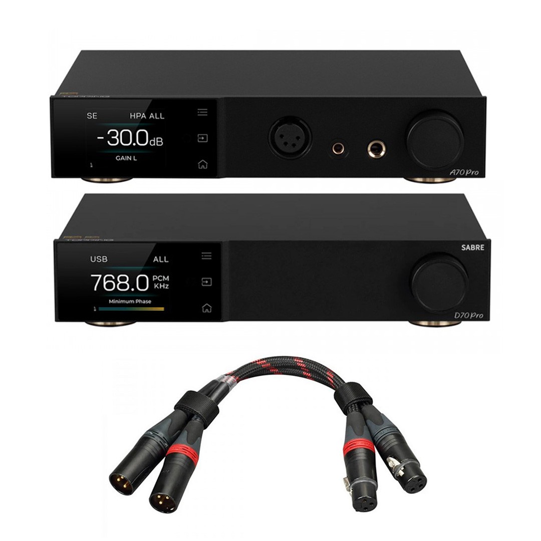 Pack Topping A70 PRO Headphone Amplifier + D70 PRO DAC + TCX1 XLR Cables 25cm Black