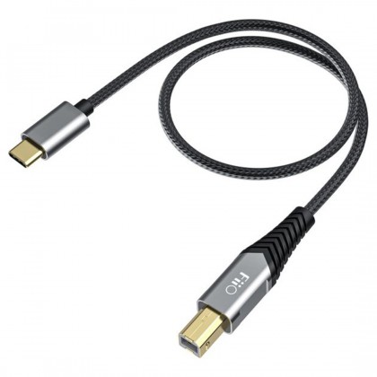 FIIO LD TC1 Câble USB-C Mâle vers USB-B Mâle Cuivre Monocristallin Connecteurs Plaqués Or Blindé 0.5m Noir