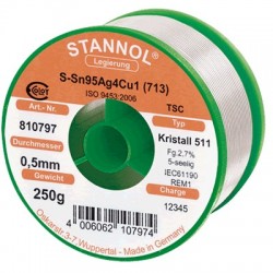 STANNOL CRYSTAL Étain à Souder Soudure Argent 250g Ø0.5mm