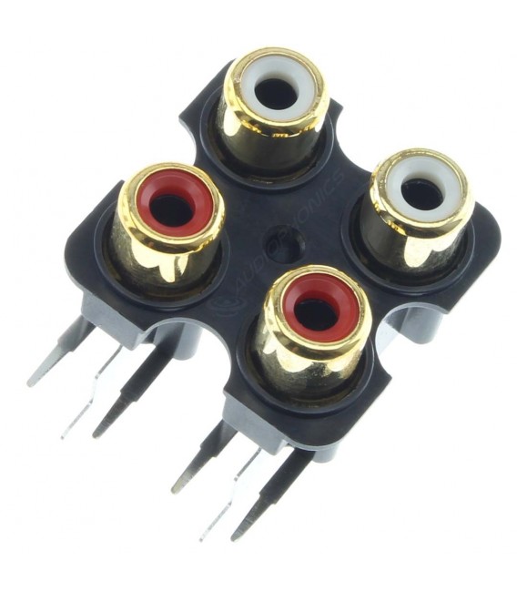 2-Piece Jalco Dual RCA Phono Jack Assembly - PCB Mount, Right-Angle, Black