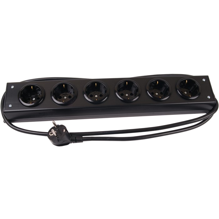 MultiPrise Schuko 6 Ports Professional Quality 1.3m Black