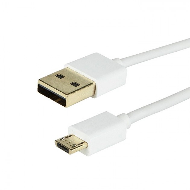 USB-A Cable Male / Micro USB-B Male 2.0 Shielded Plated White Gold 1.8m -  Audiophonics