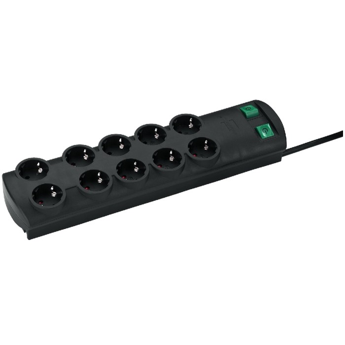 Multi-socket Double Power strip 5 + 5 Schuko sockets Black