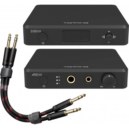 Pack Topping A50 III DAC + A50 III Headphone Amplifier + TCT1 Jack 6.35mm TRS 25cm Cables Black