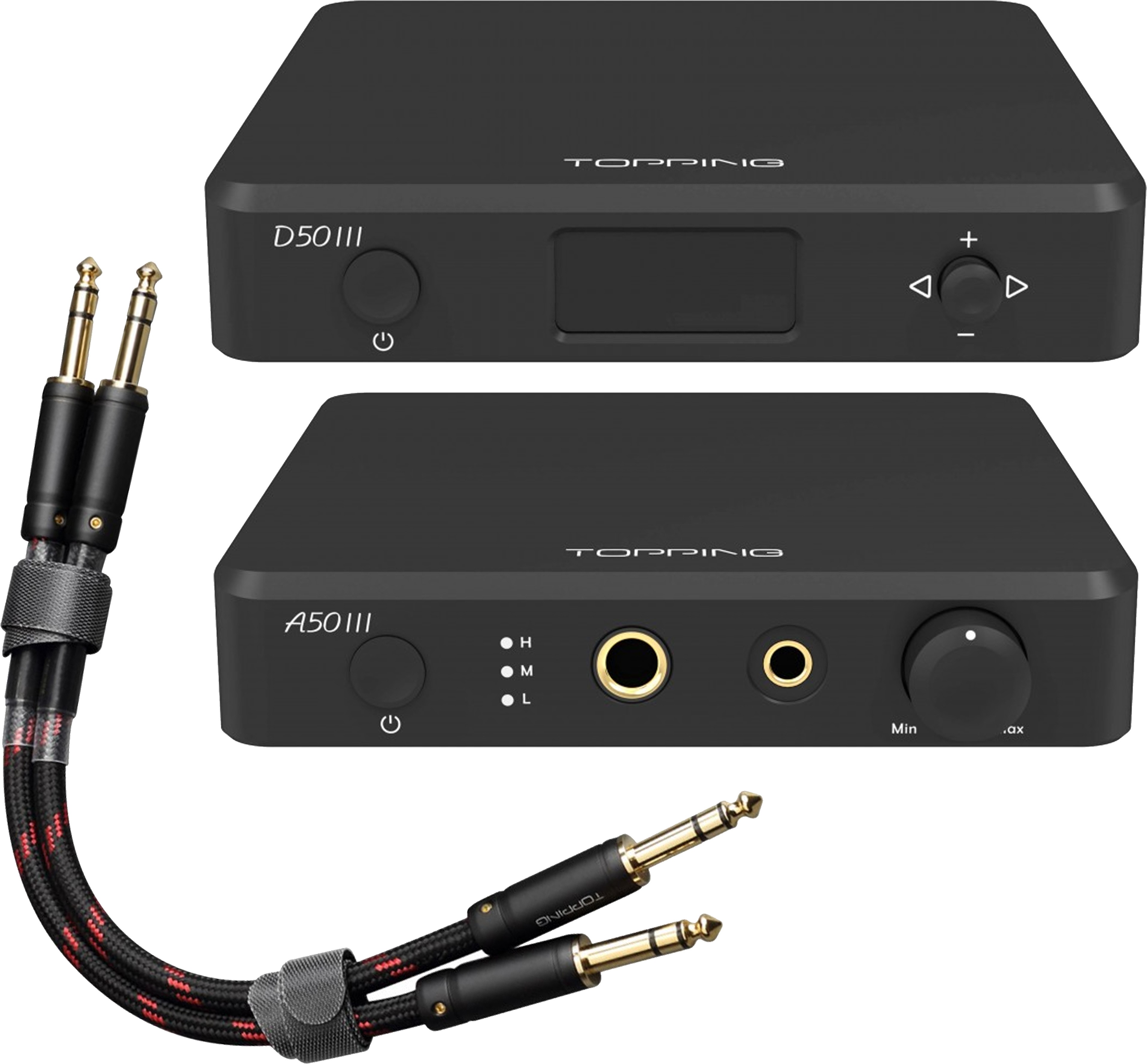 Pack Topping DAC D50 III + Amplificateur Casque A50 III + Câbles Jack 6.35mm TRS 25cm TCT1 Noir 