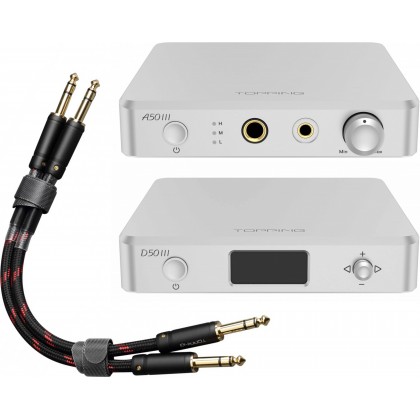 Pack Topping DAC D50 III + Amplificateur Casque A50 III + Câbles Jack 6.35mm TRS 25cm TCT1 Argent