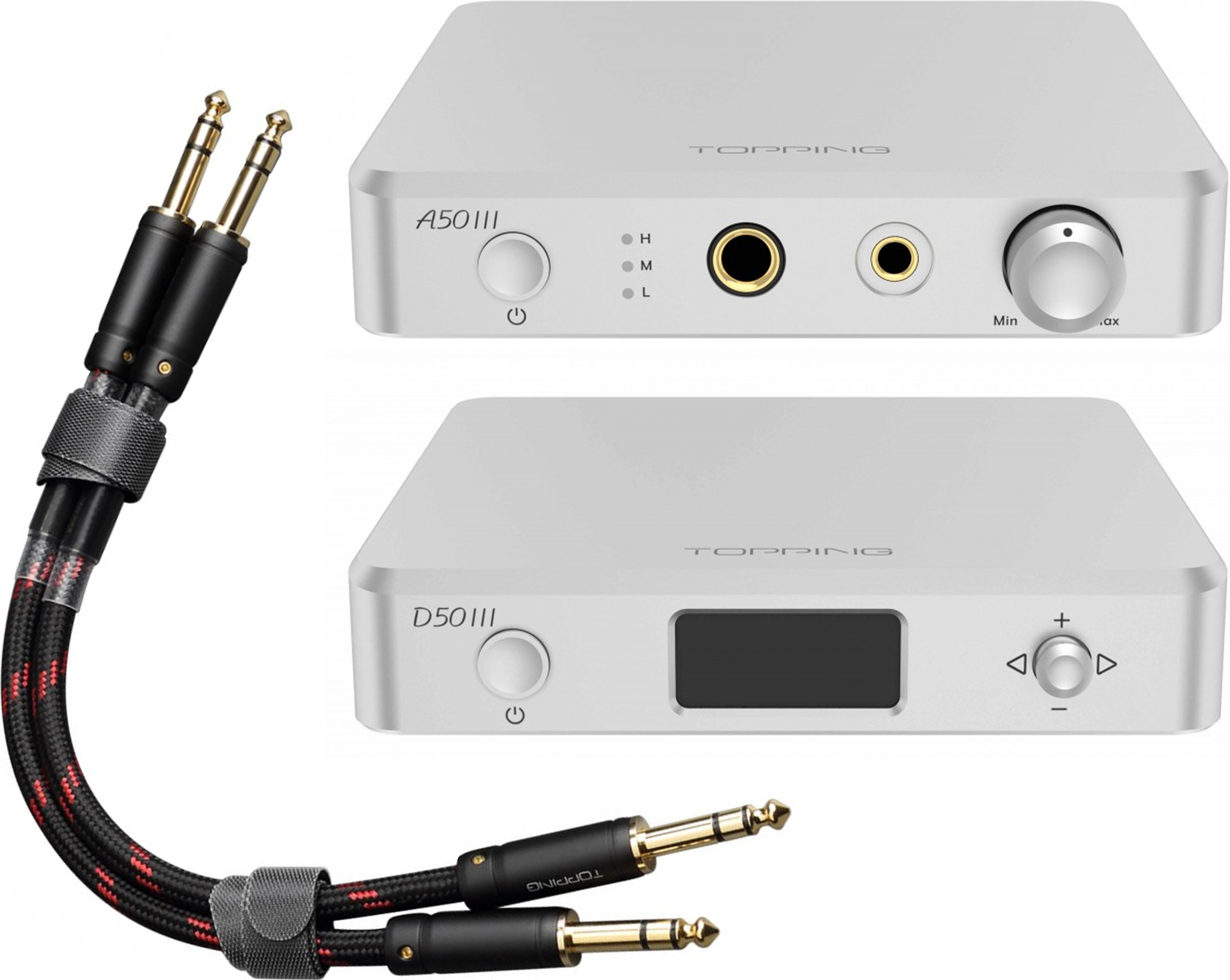 Pack Topping DAC D50 III + Amplificateur Casque A50 III + Câbles Jack 6.35mm TRS 25cm TCT1 Argent