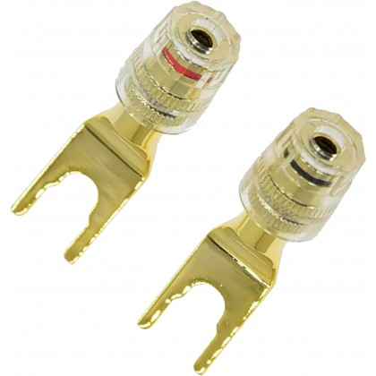 Adaptateur Fiche Banane vers Fourche Bornier Haut-Parleur Plaqué Or 24k (La paire)