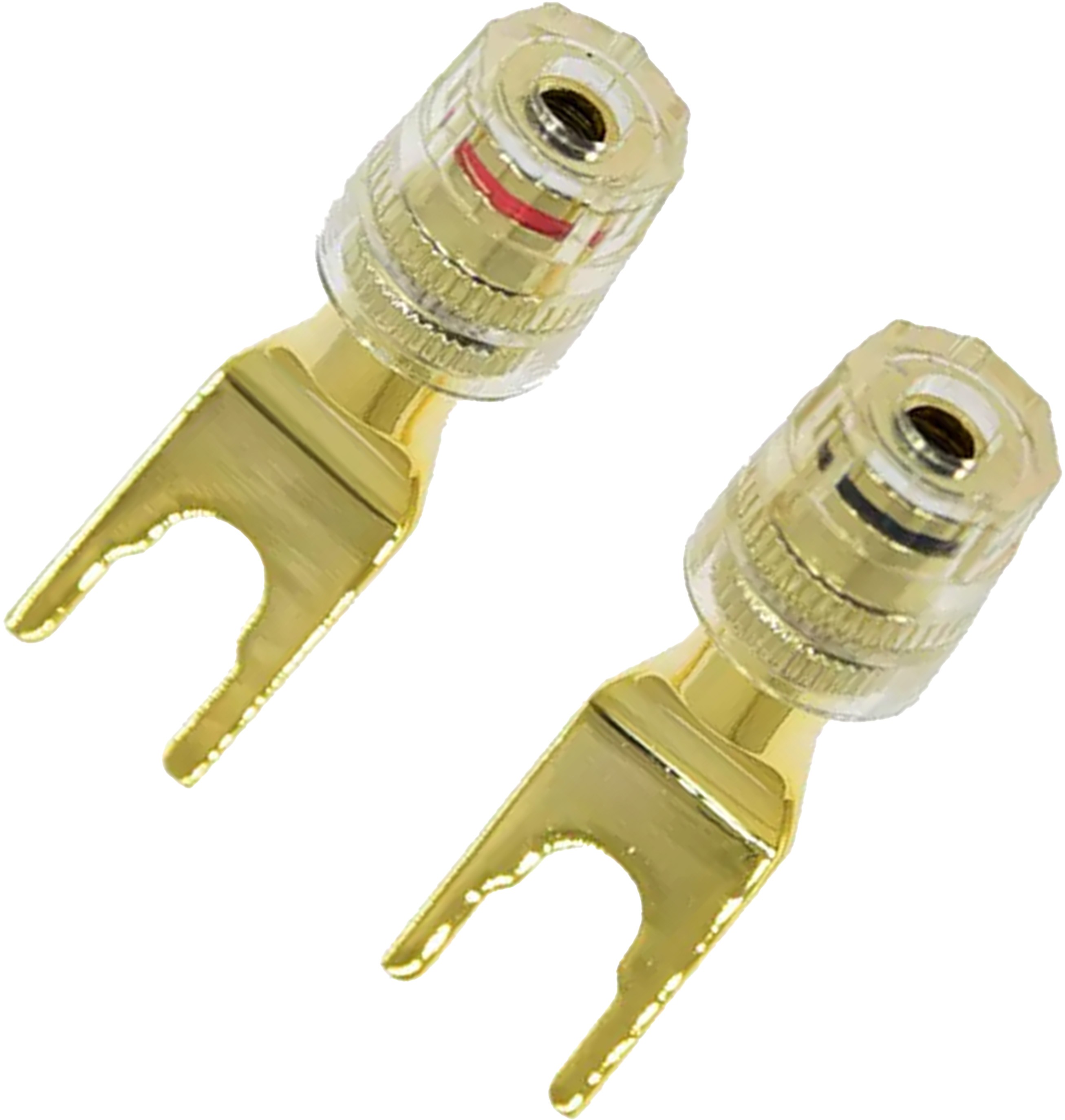 Adaptateur Fourche vers Bornier Haut-Parleur Banane Plaqué Or 24k (La paire)