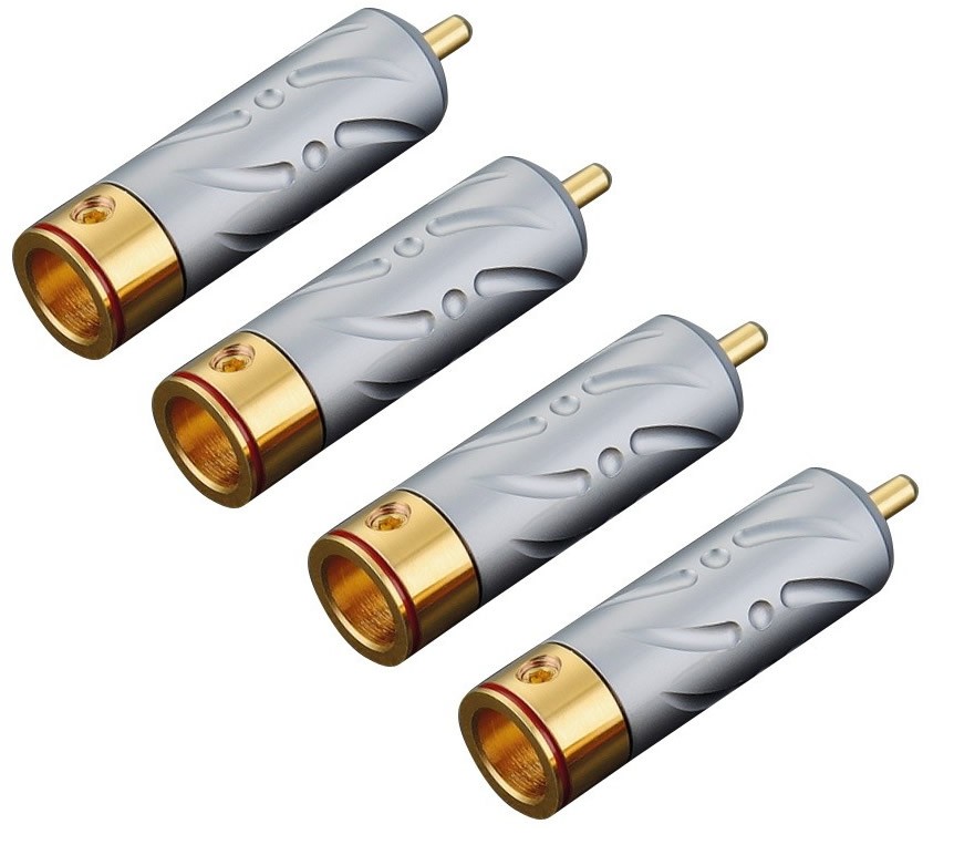VIBORG VR109G Connecteur RCA Cuivre Pur Plaqué / Argent Or PTFE Ø9.5mm (Set x4)