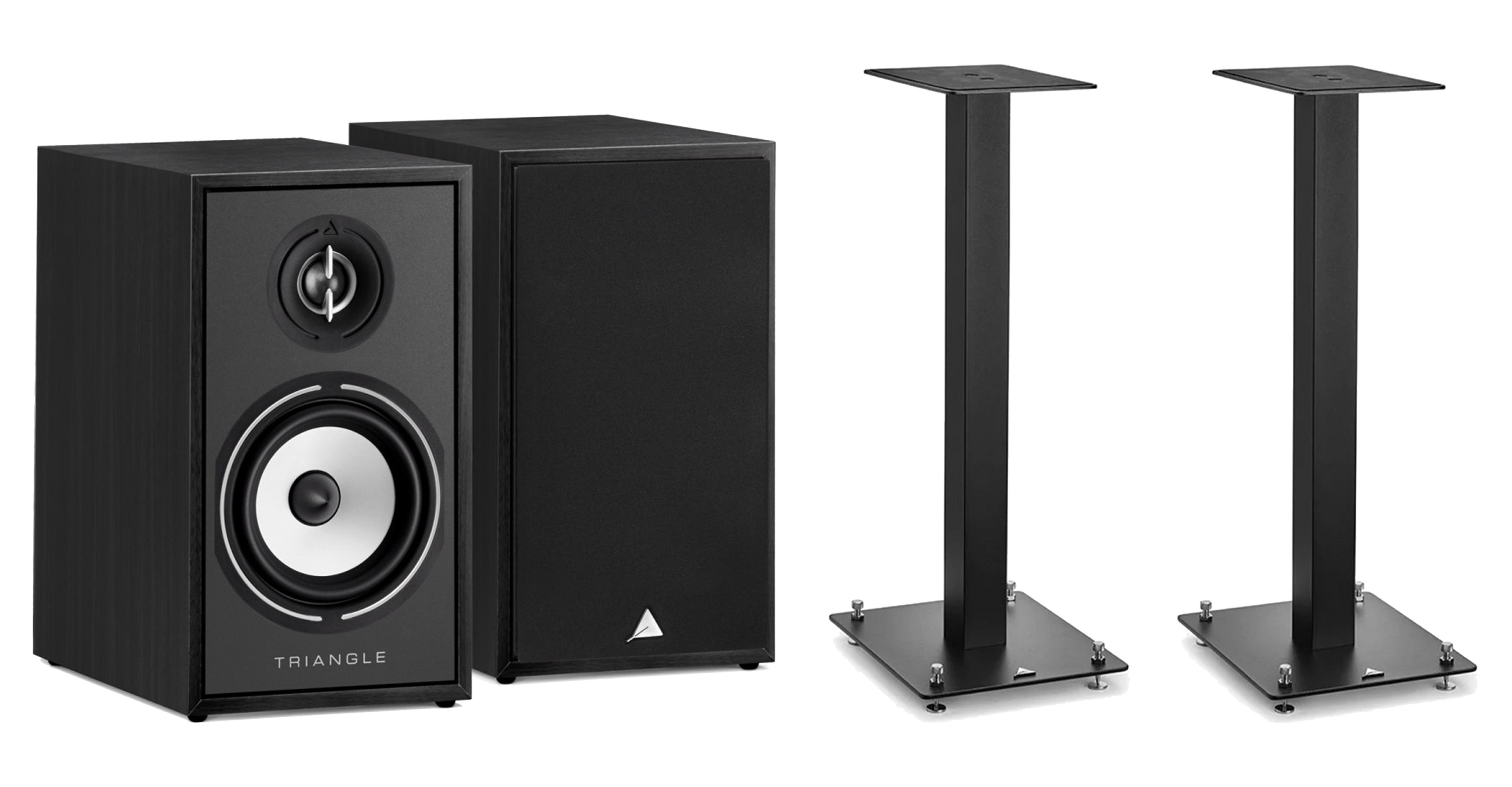 Pack Triangle Bookshelf Speakers Borea BR02 Black + Speaker Stands S01