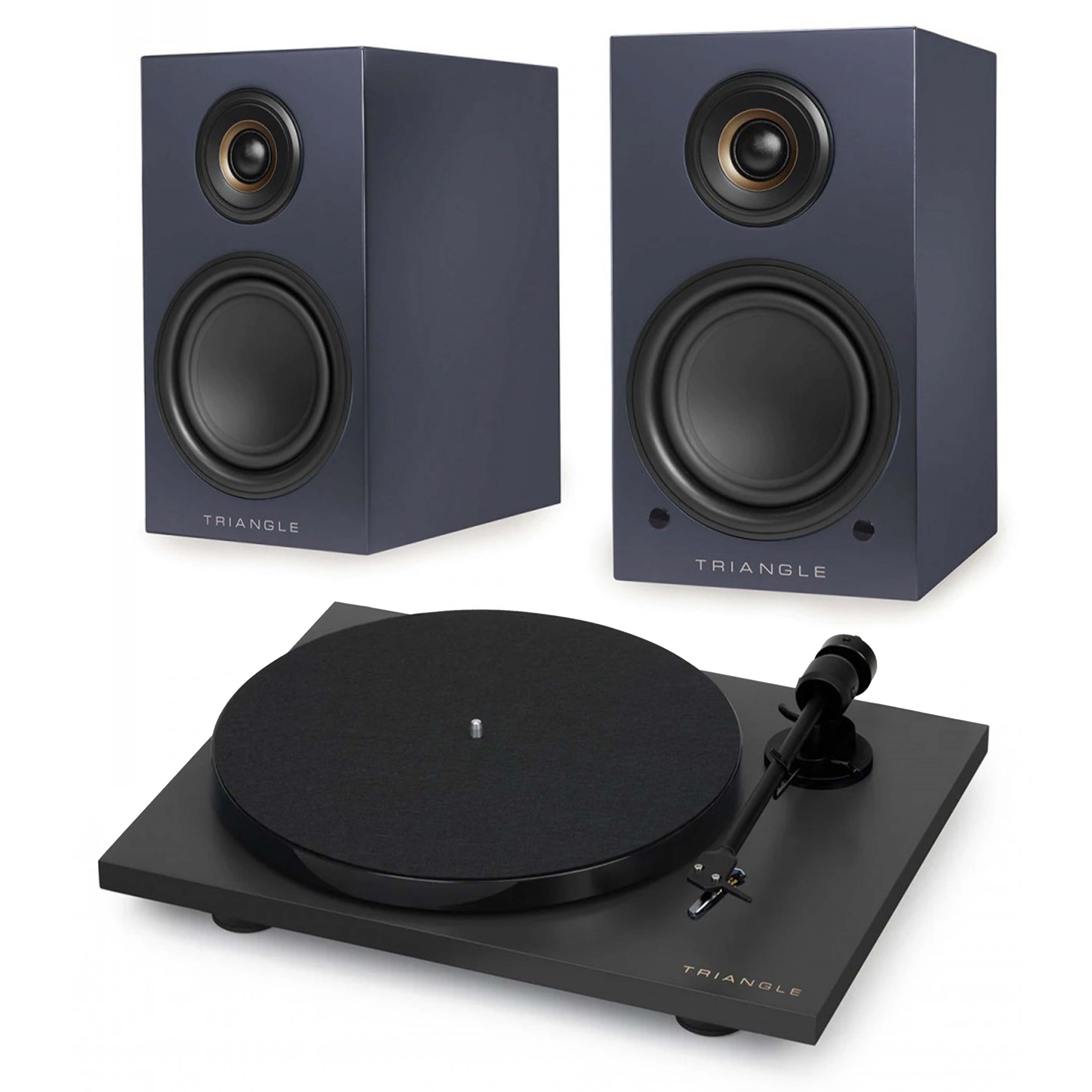 Pack Triangle Vinyl Turntable LUNAR 1 Black + Elara LN01A Active Speakers Abyss Blue