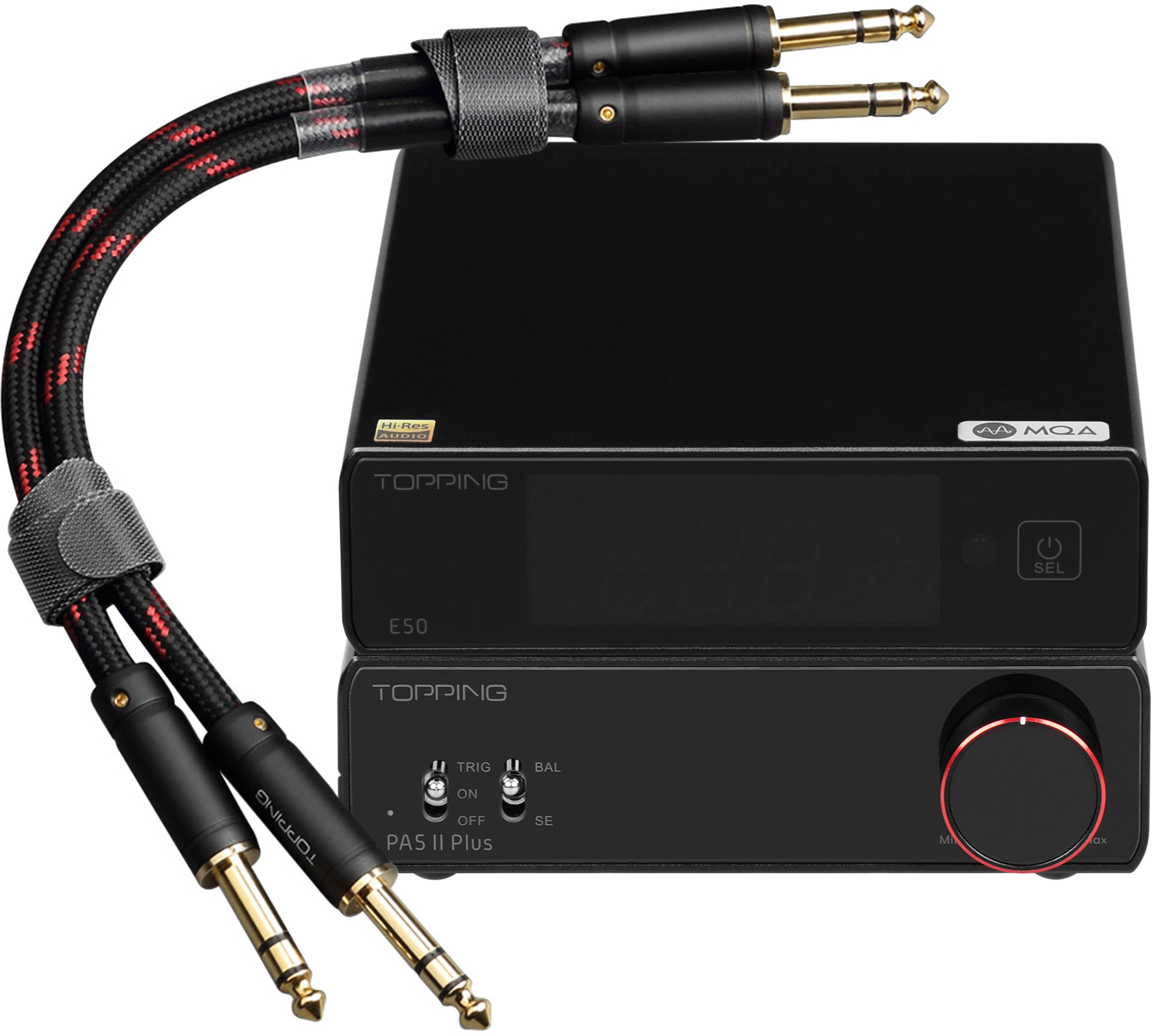 Pack Topping DAC E50 + Amplificateur PA5 II PLUS + Câbles Jack 6.35mm TRS 25cm TCT1 Noir 