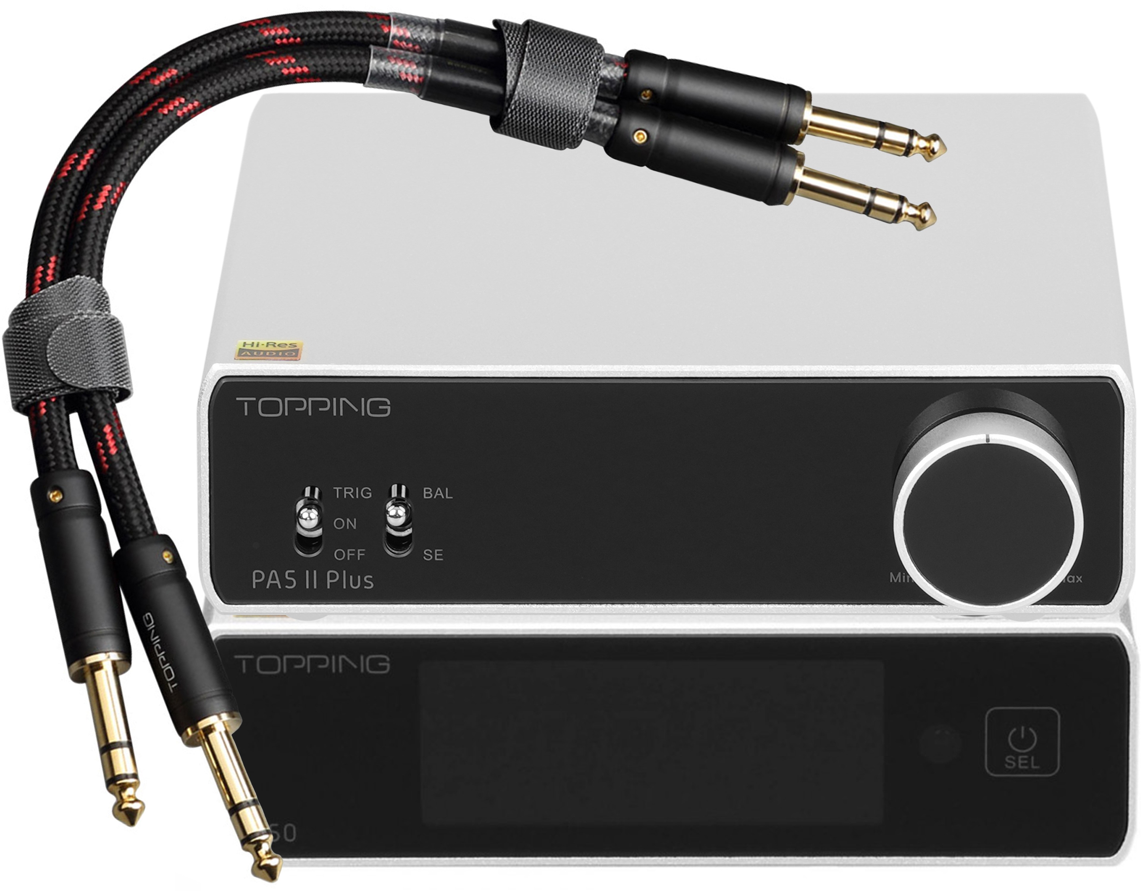 Pack Topping E50 DAC + PA5 II PLUS Amplifier + Jack 6.35mm TRS 25cm TCT1 Cables Silver
