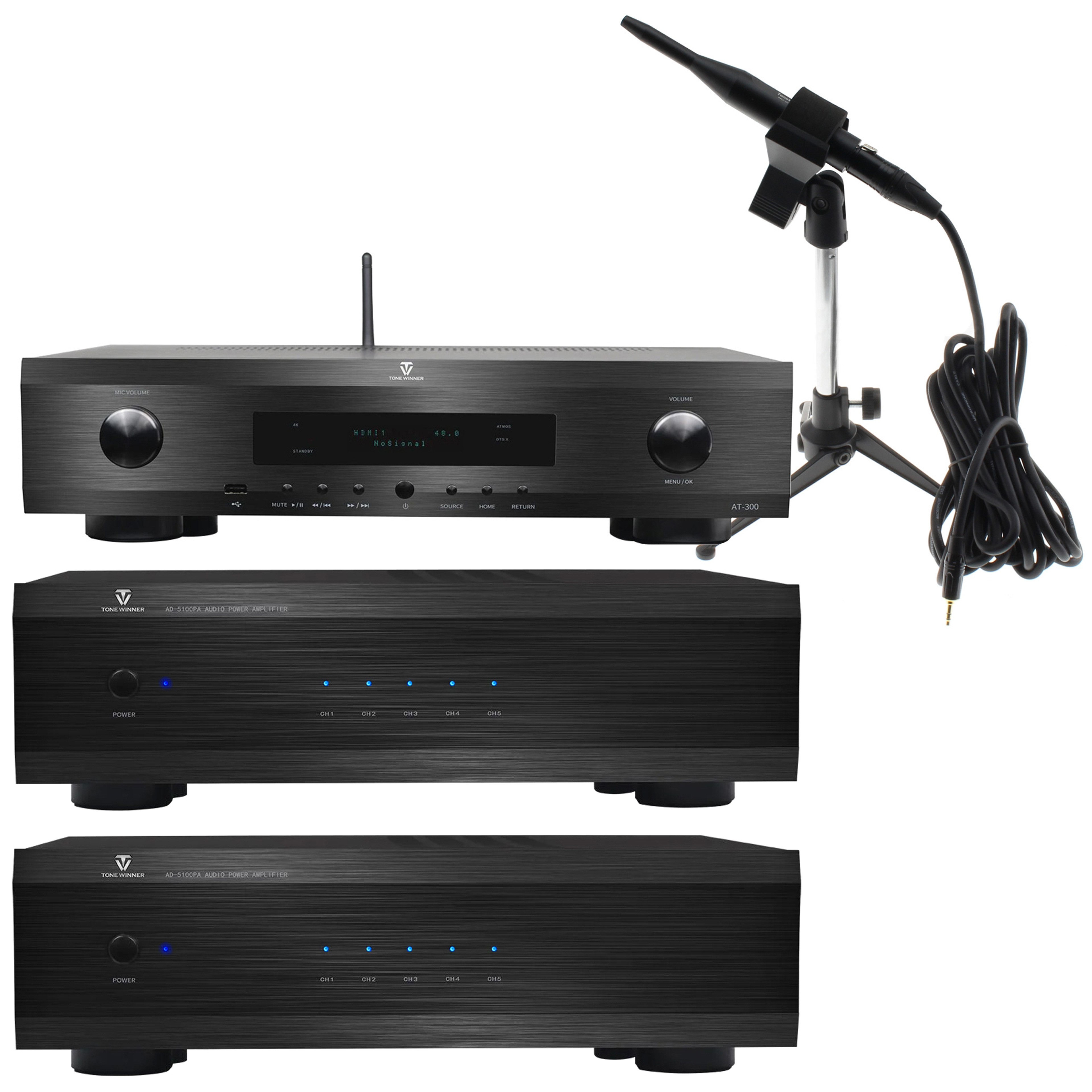 Pack Tonewinner Processeur AV AT-300 EXT 5.1 + 2x Amplificateur de Puissance AD-5100PA+ + Micro de Mesure ETM-2