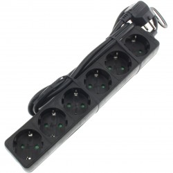 Power Distributor 6 Plugs Schuko Black