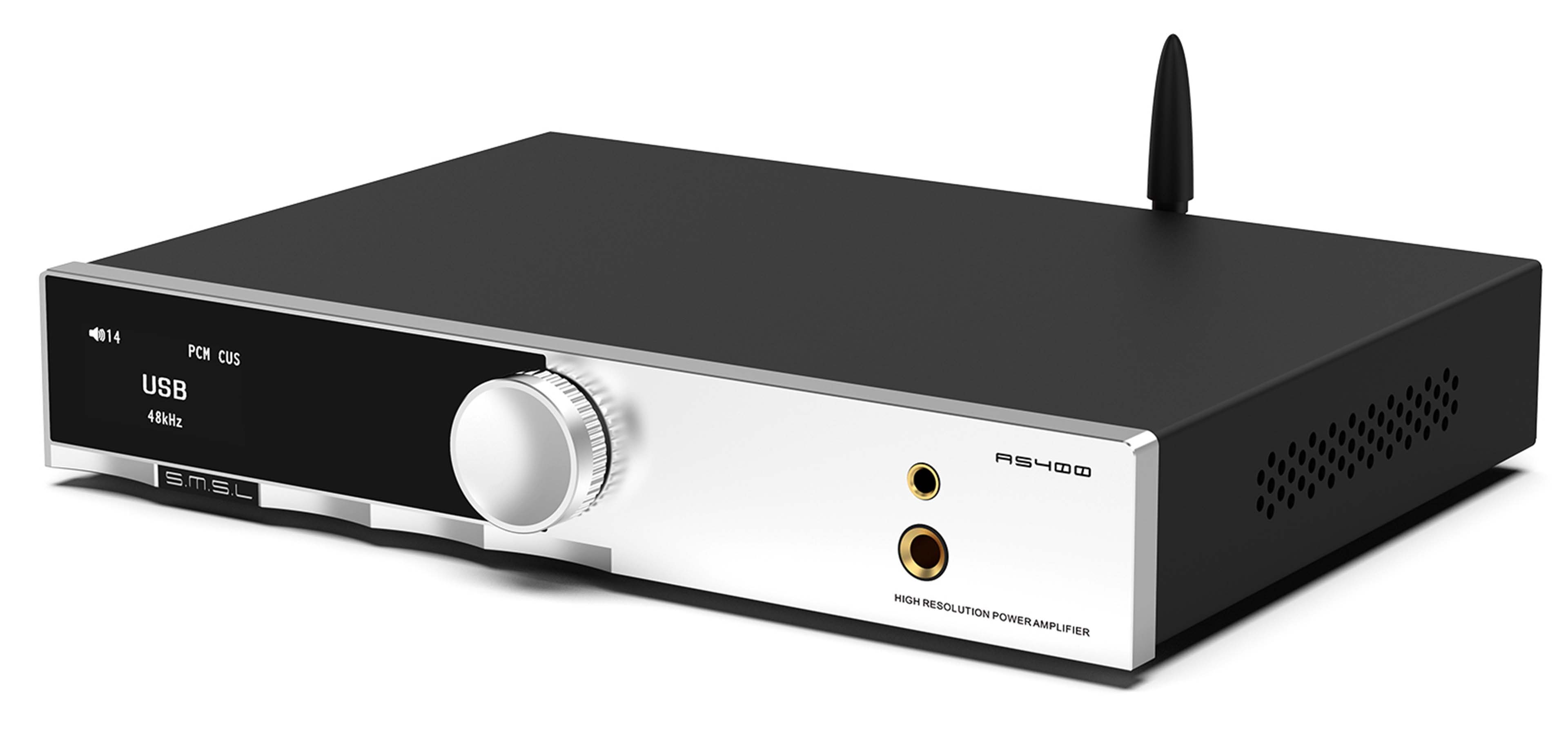 SMSL AS400 Amplificateur 2.1 Préamplificateur Phono Bluetooth LDAC aptX HD MA5332MS 2x165W 4 Ohm Argent