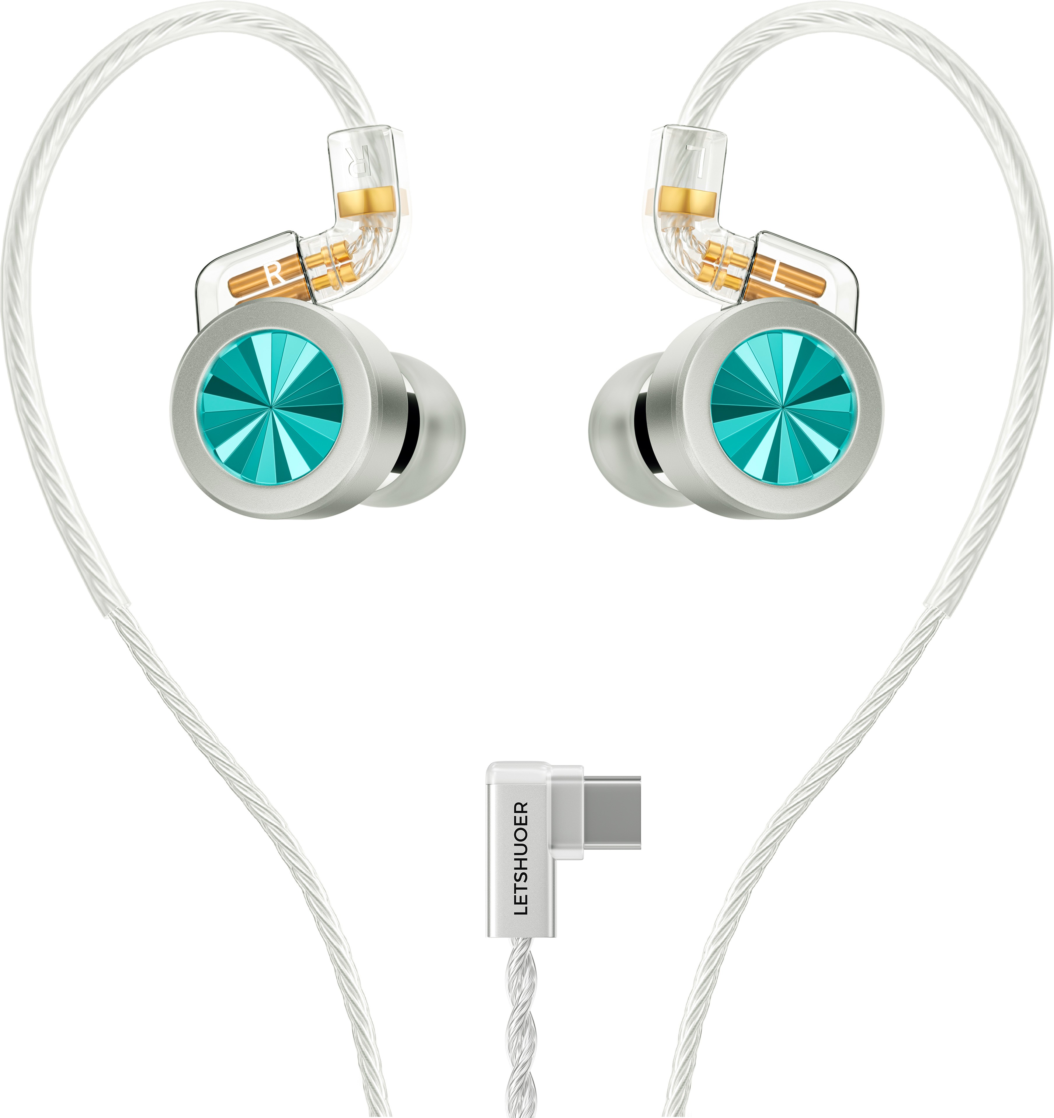 LETSHUOER D02 In-Ear Monitors IEM Dynamic Ø11mm USB-C with Mic Blue