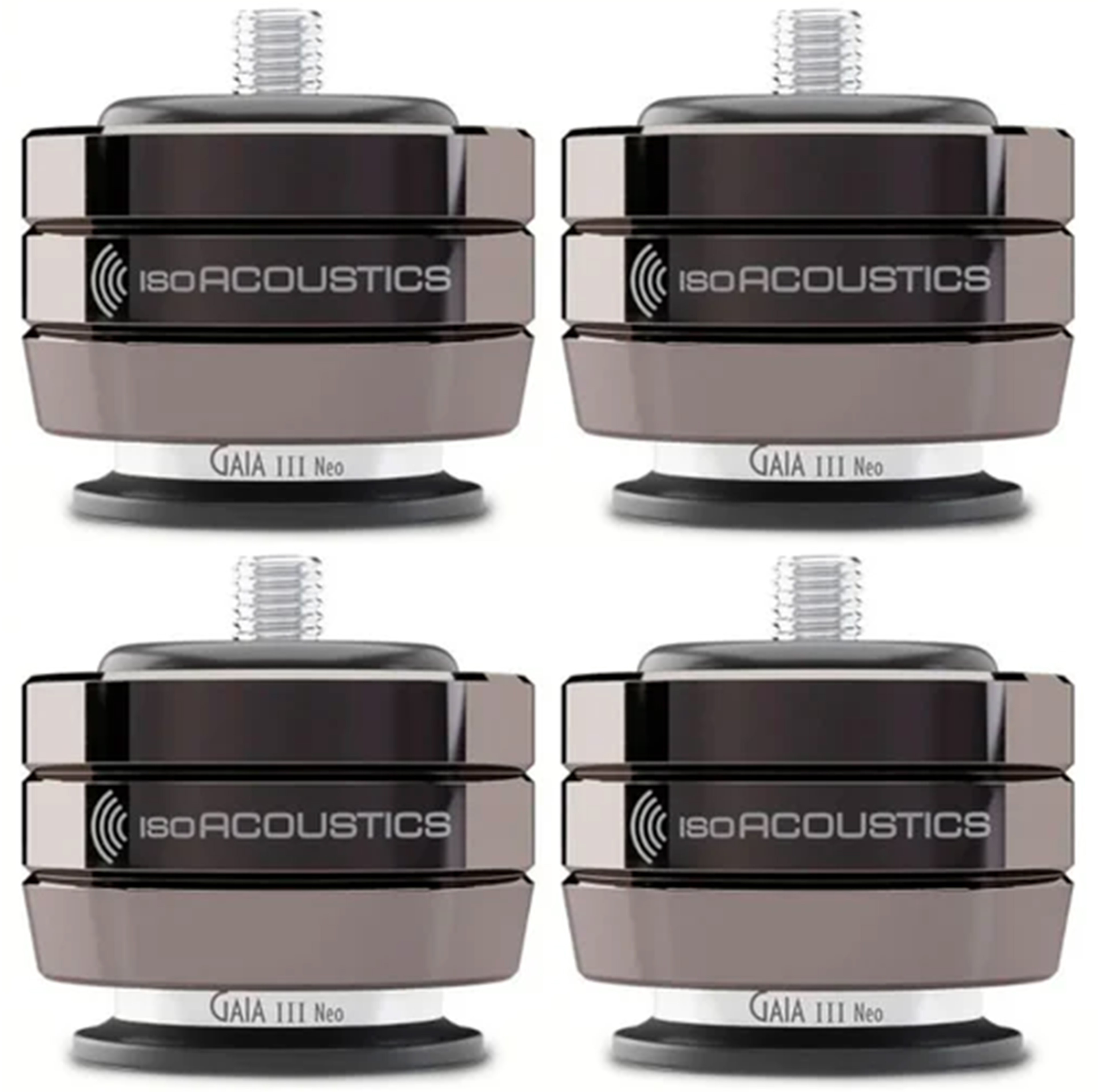 ISOACOUSTICS GAIA III NEO Absorbeurs de Vibrations 32kg Ø56mm x 45mm Chrome Foncé (set x4)