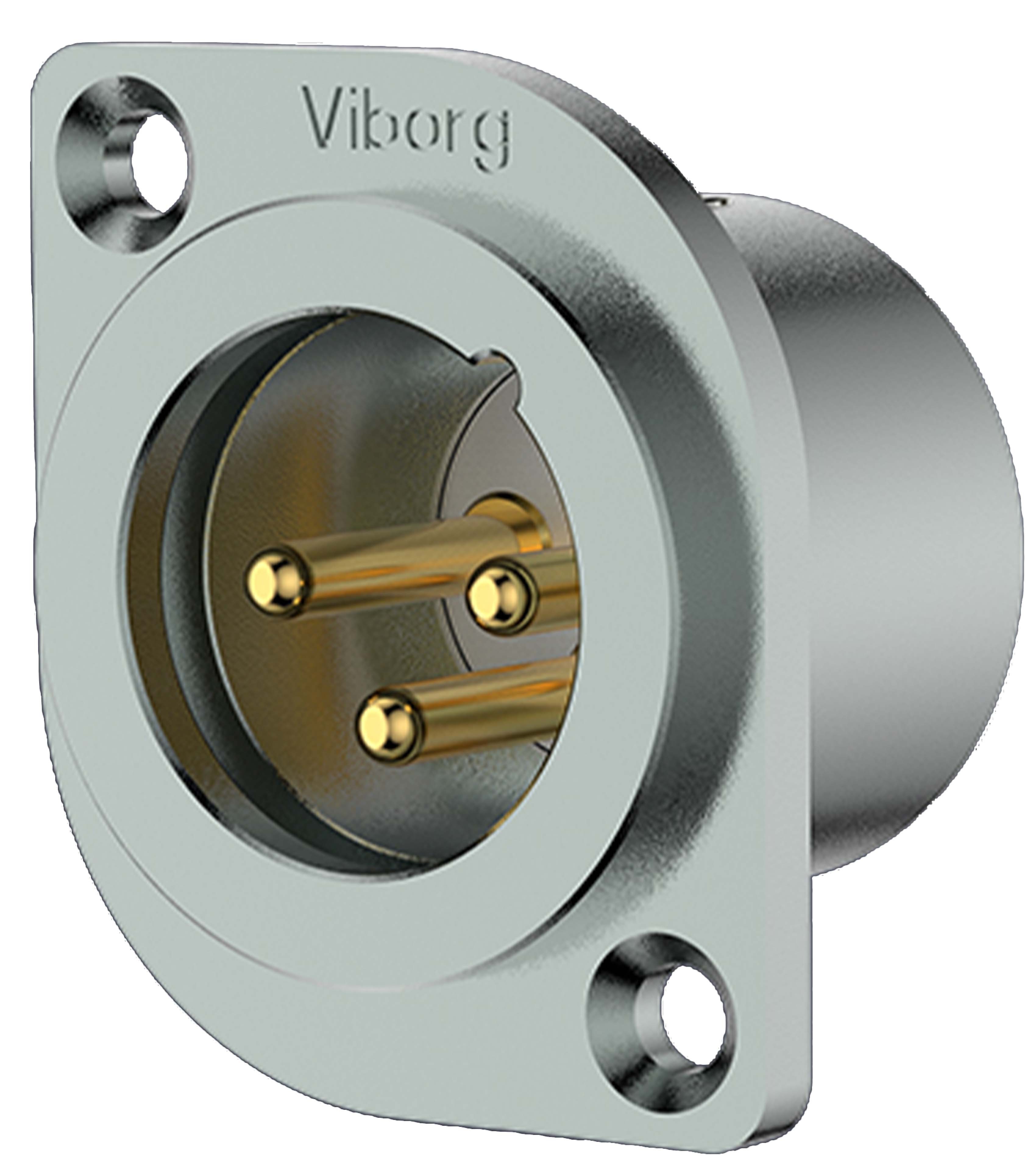 VIBORG CM201 (G) Embase XLR Mâle 3 Pôles Cuivre Pur Plaqué Argent / Or 24k 3μ (Unité)