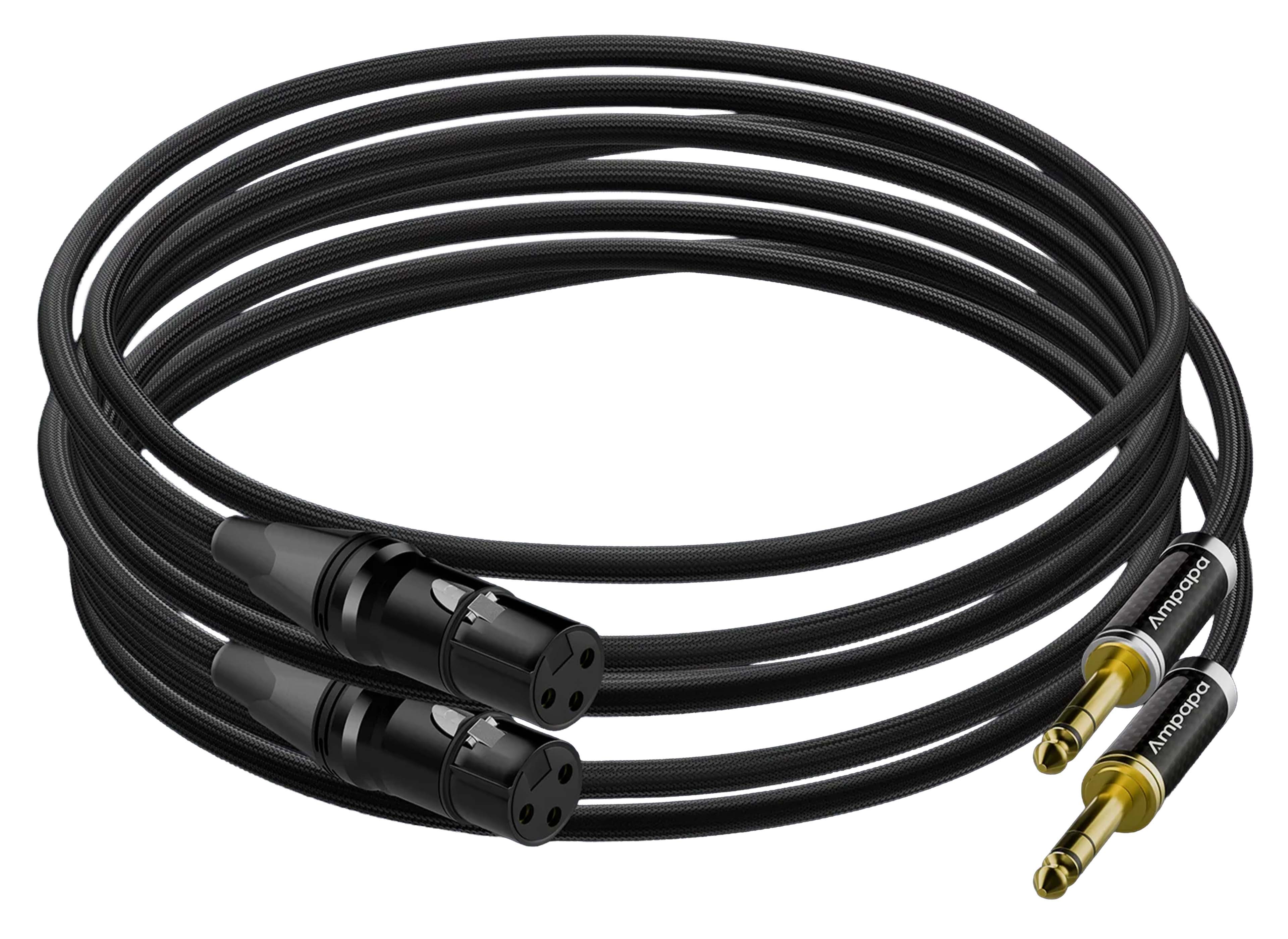 AMPAPA Balanced Interconnect Cable 6.35mm TRS Male to XLR Female Shielded OFC Copper 1m (Pair)