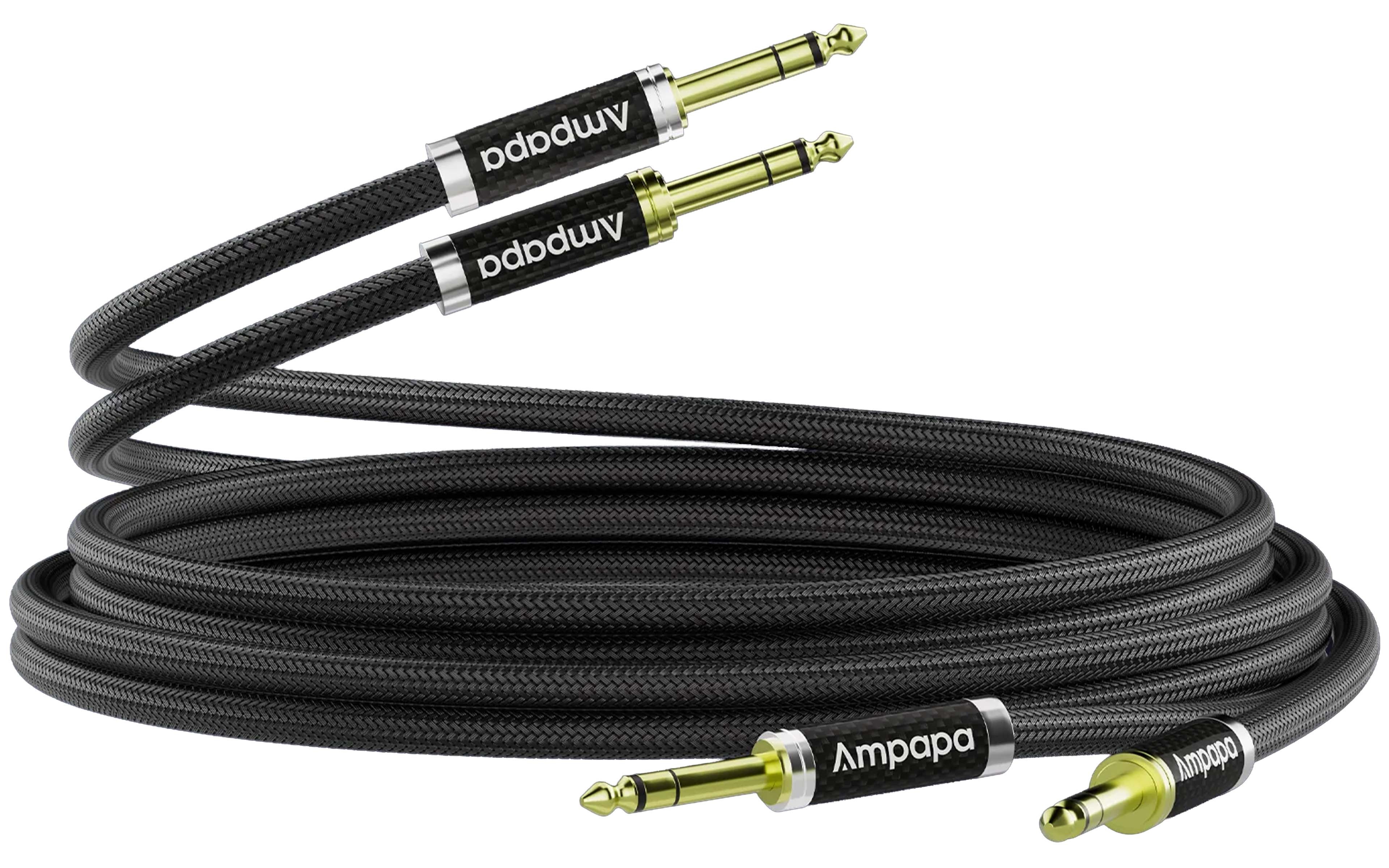 AMPAPA Câble de Modulation Symétrique Jack 6.35mm TRS Mâle Blindé Cuivre OFC 1m (La paire)