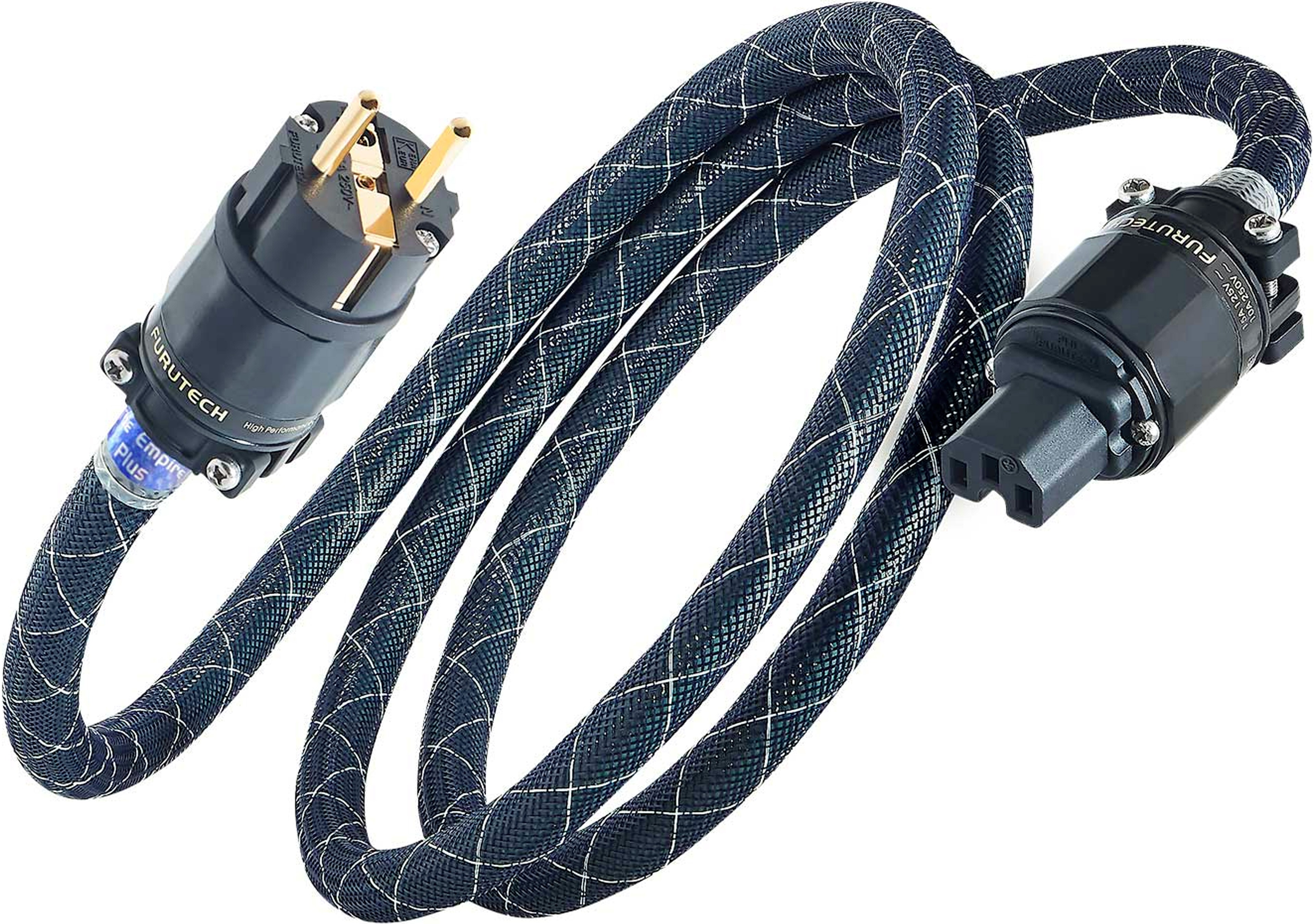 FURUTECH THE EMPIRE PLUS E Câble Secteur Schuko Type E/F Blindé Traité Alpha Cuivre Plaqué Or 1.8m