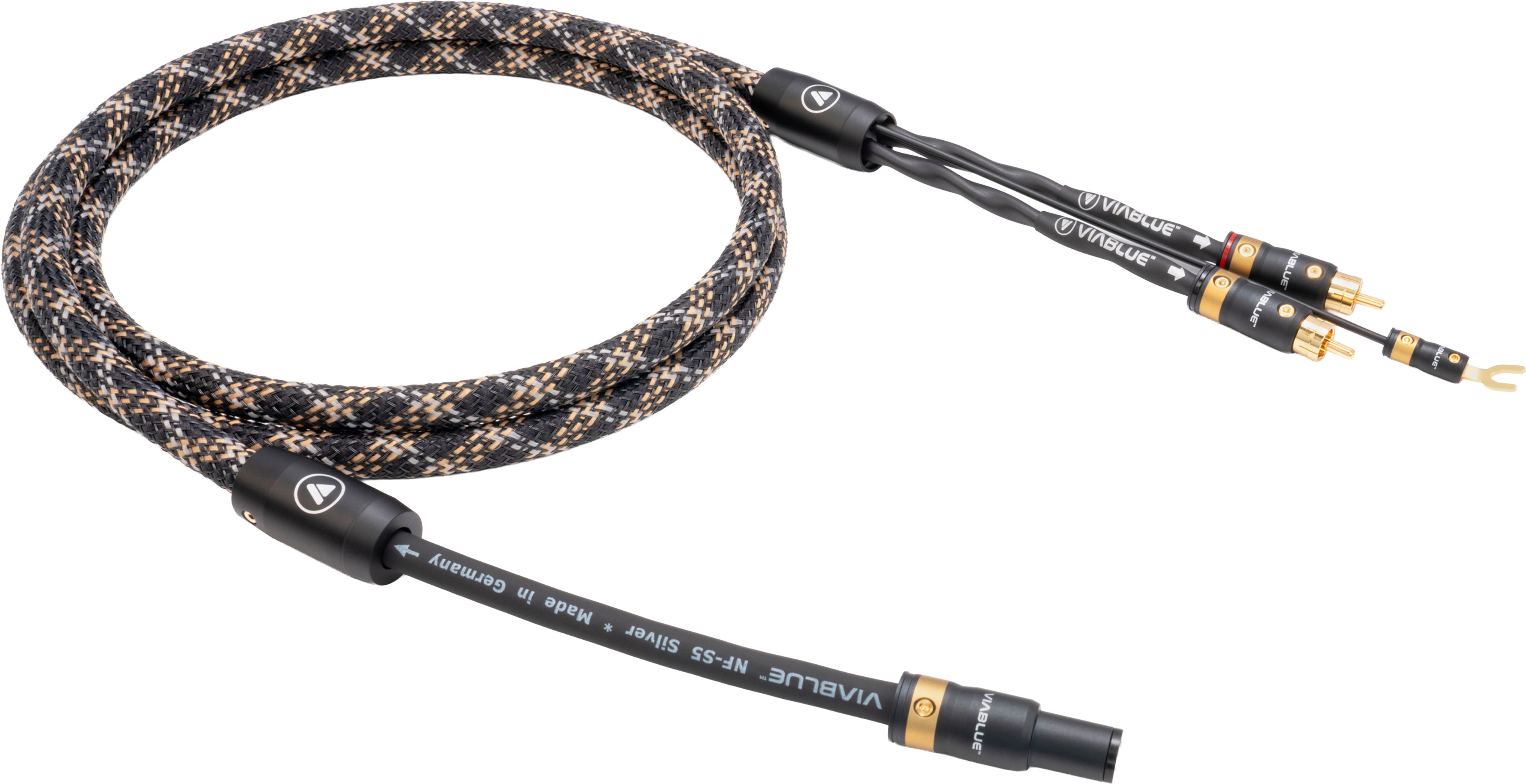 VIABLUE NF-S5 T8 Câble Phono DIN 5 Pins SME vers RCA avec Fil de Masse Cuivre OFC Plaqué Argent 2m Cobra