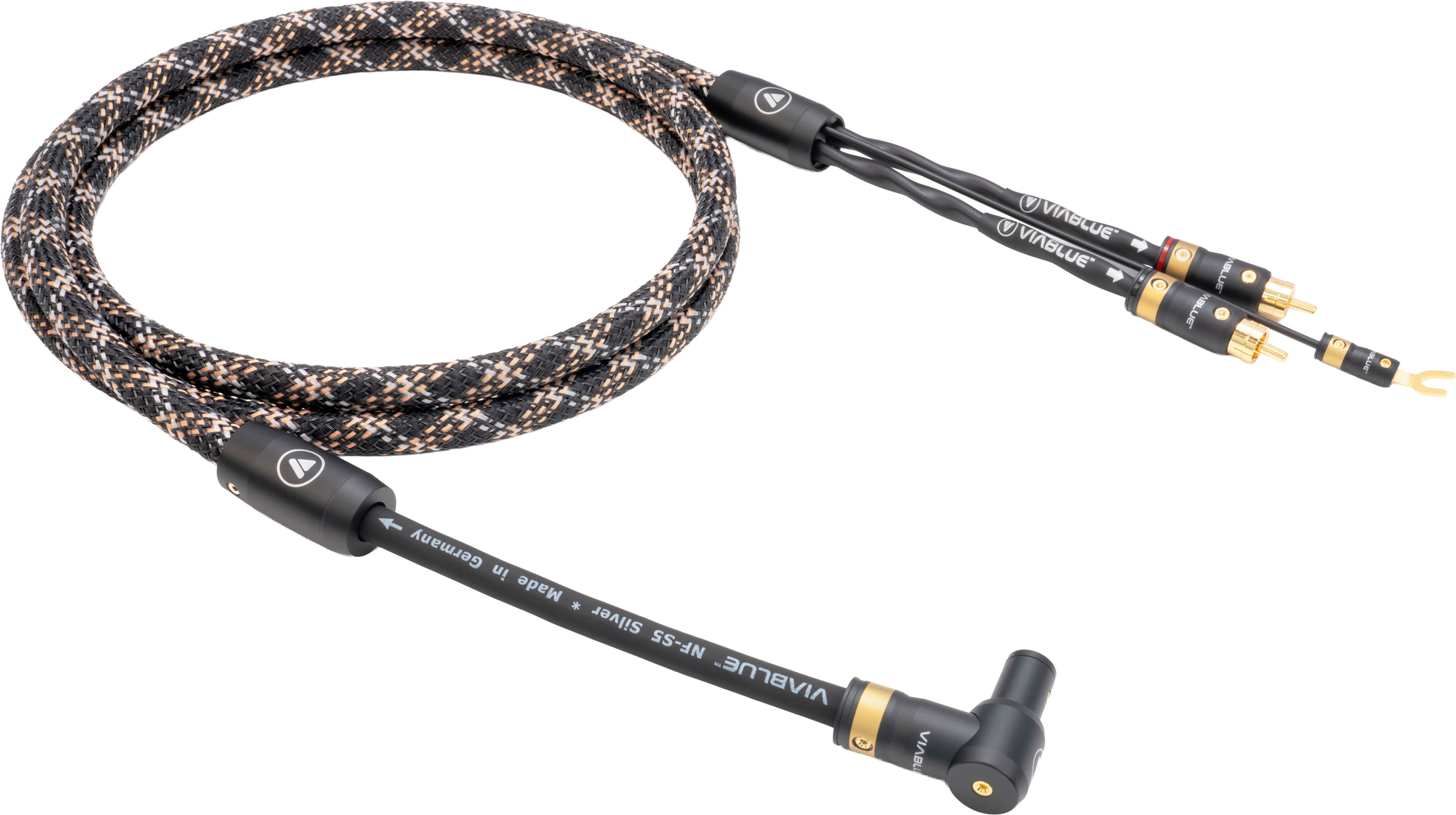 VIABLUE NF-S5 T8 DOWN Phono Cable DIN 5 Pin SME Angled to RCA with Ground Wire Silver Plated OFC Copper 2m Cobra