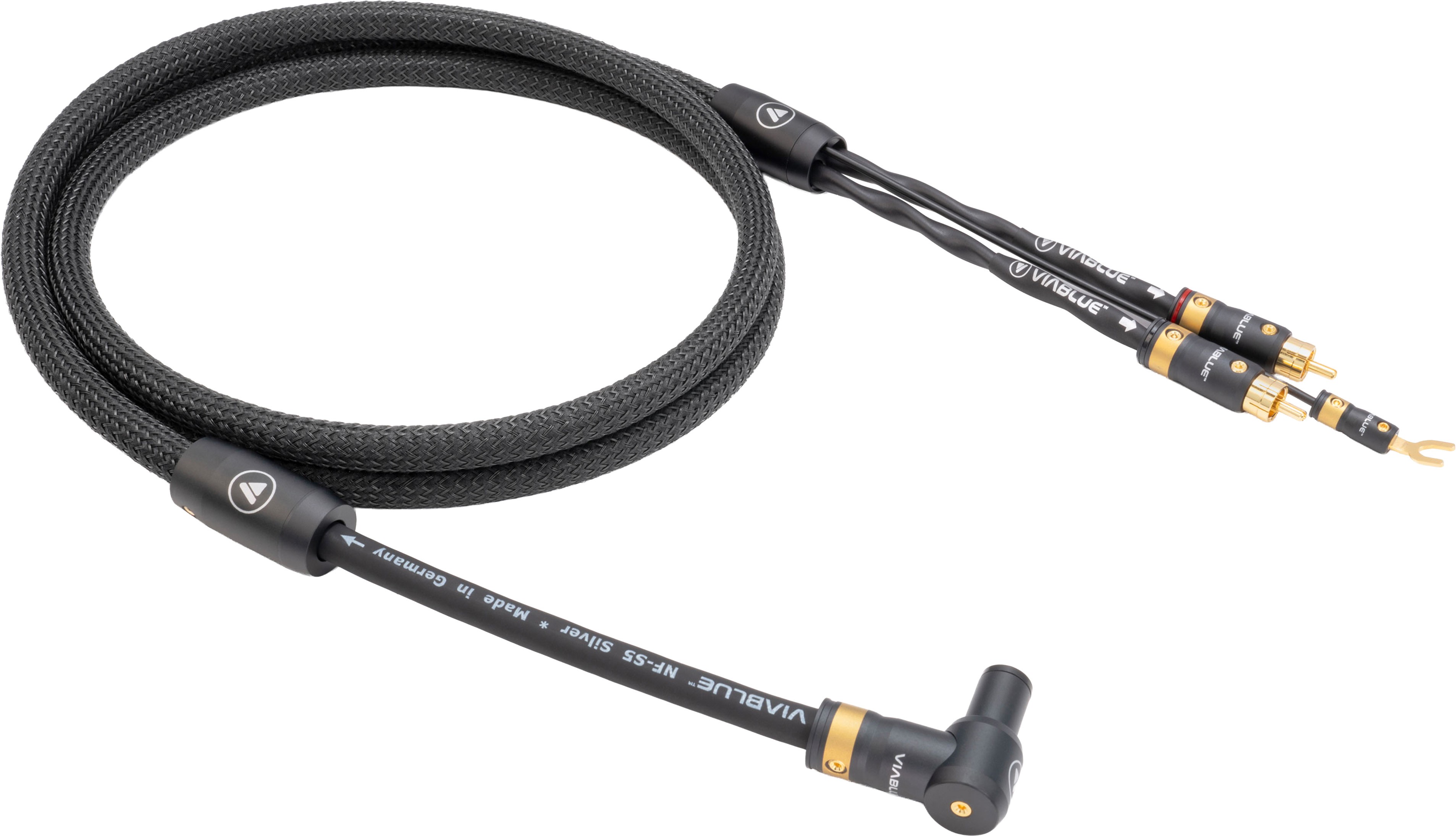 VIABLUE NF-S5 T8 DOWN Phono Cable DIN 5 Pin SME Angled to RCA with Ground Wire Silver Plated OFC Copper 1.5m Black