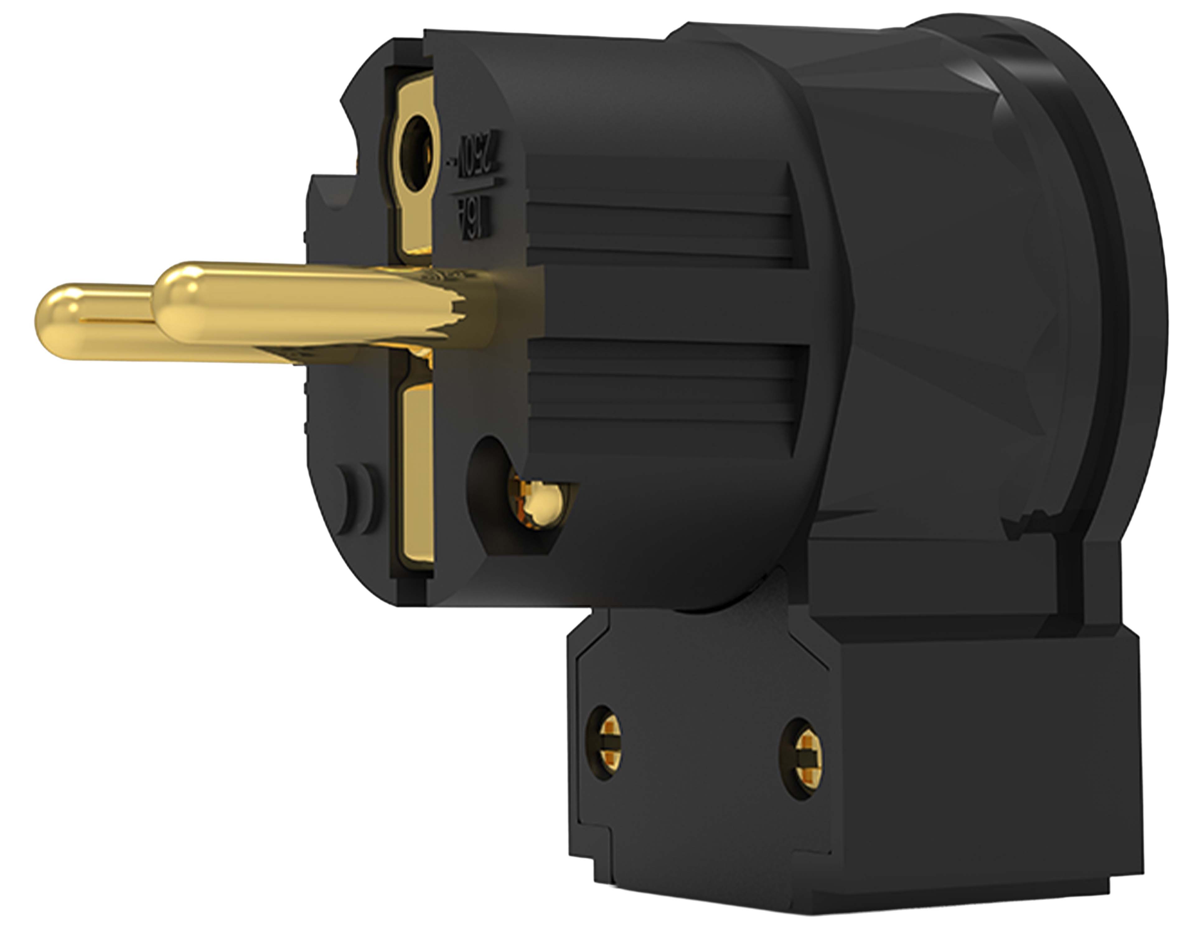 VIBORG LE505G Angled Schuko Connector Type E/F Pure Copper OFC Copper / Silver / 24k Gold Plated Ø19mm