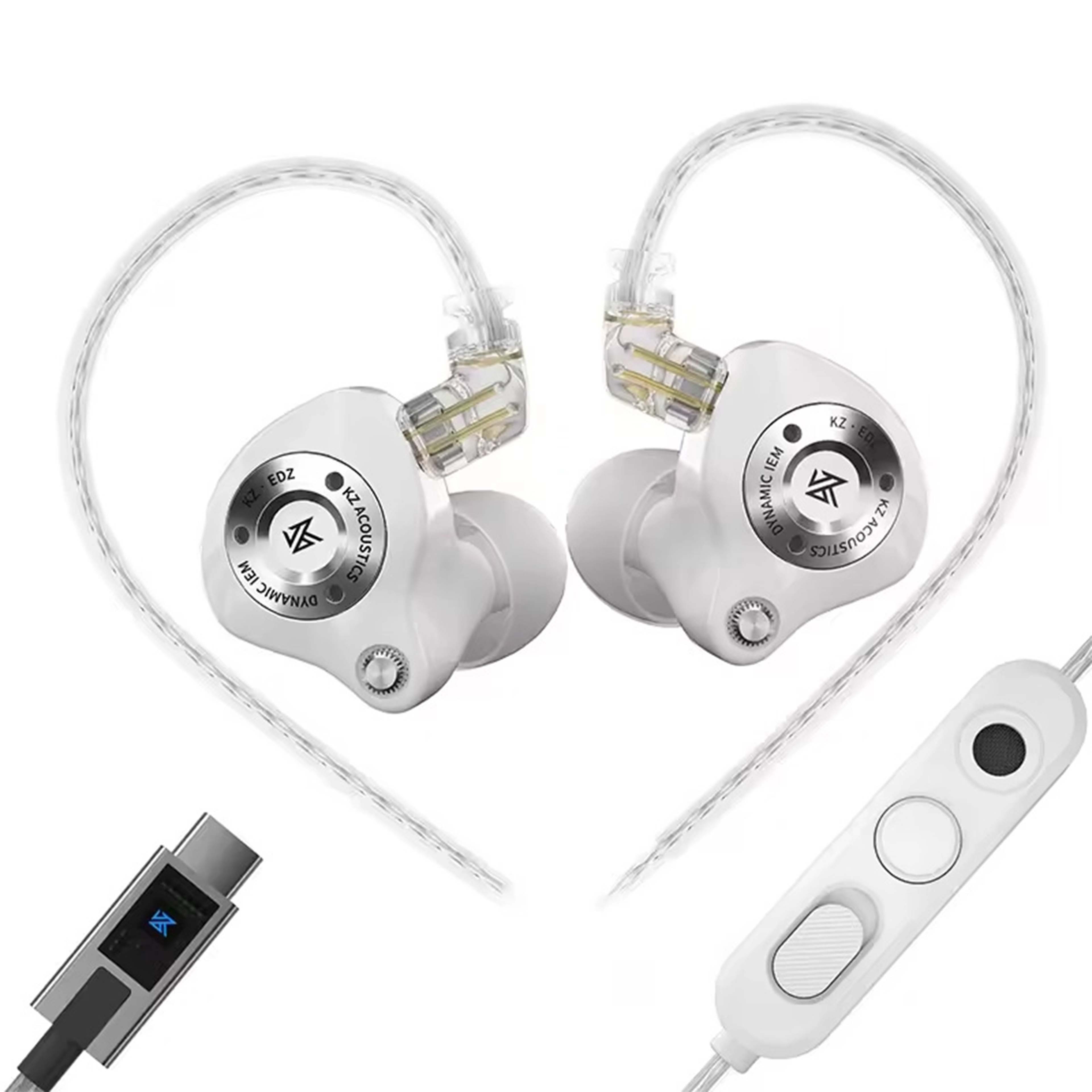 KZ EDZ Écouteurs Intra-Auriculaires IEM Dynamique USB-C 24 Ohm 107dB 7Hz-45000kHz Blanc