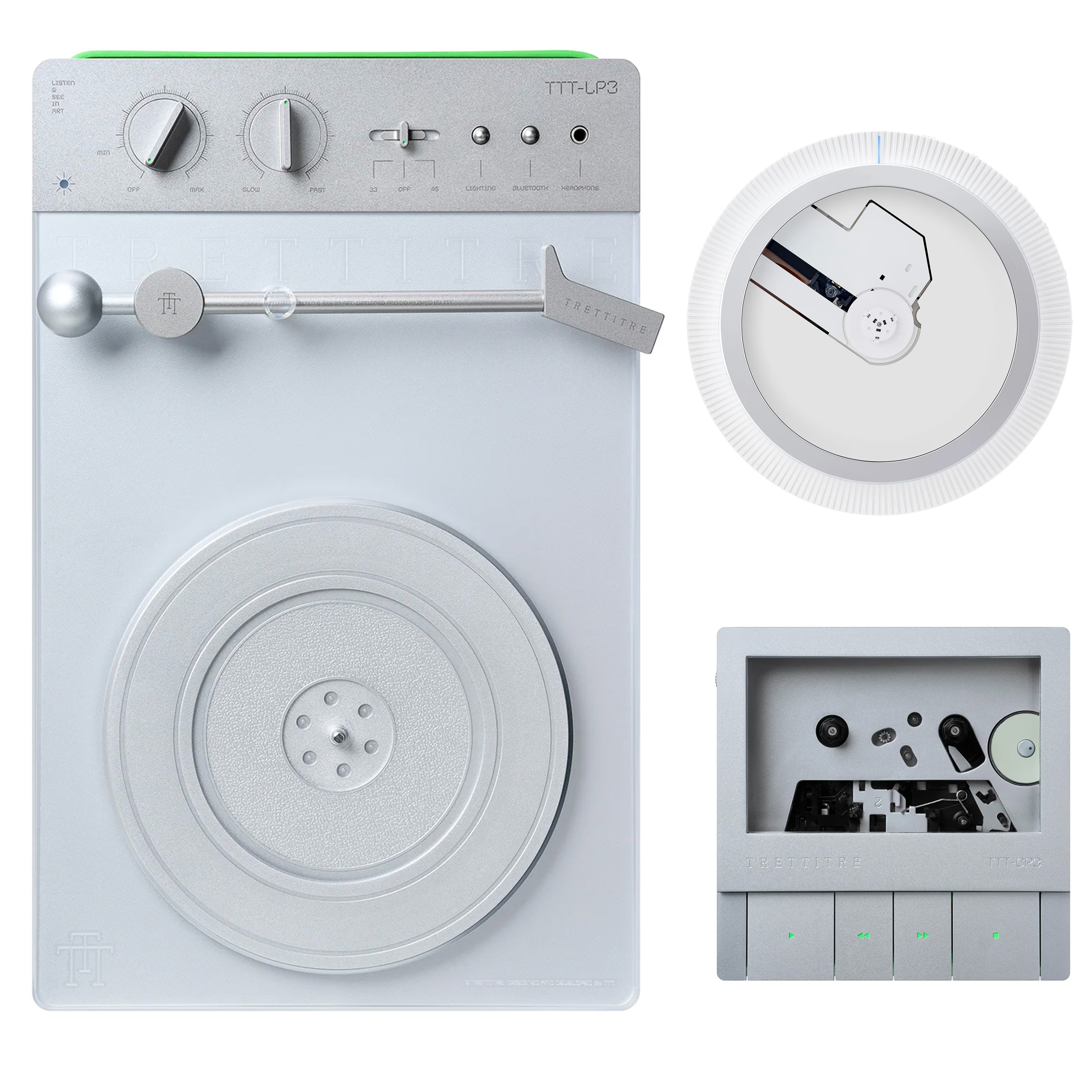 TRETTITRE Pack Platine Vinyle TTT-LP3 + Lecteur CD TTT-DP3 + Lecteur Cassette TTT-CP3 + Rack