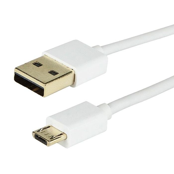 Câble USB-A Male / Micro USB-B Male 2.0 Blindé Plaqué Or Blanc 90cm
