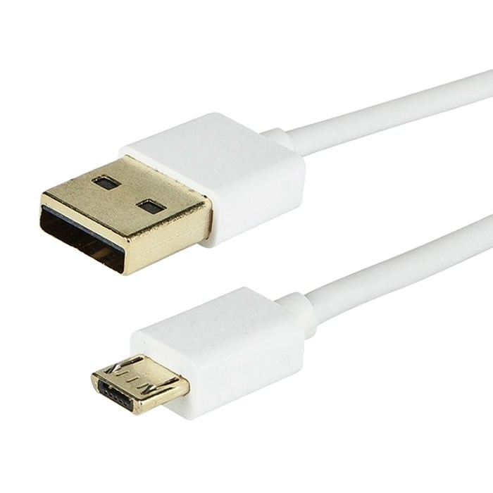 Câble USB-A Mâle / Micro USB-B Male 2.0 Blindé Plaqué Or Blanc 90cm