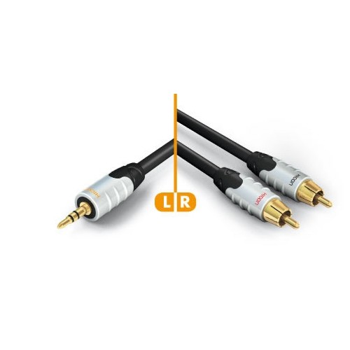 HICON Ambience Series Câble de Modulation Jack 3.5mm vers 2x RCA Plaqué Or 3m