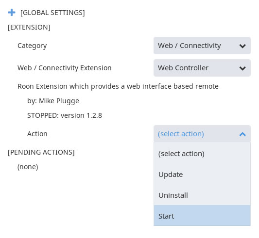 Roon Web Controller Start