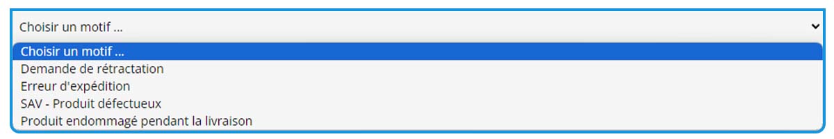 Sélection du motif de votre demande
