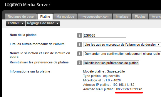 LMS Player MAC address