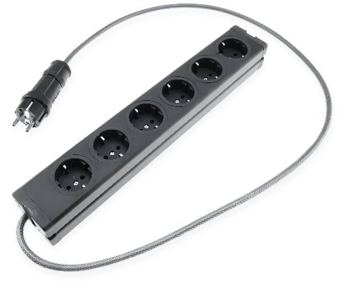 MultiPrise Schuko 6 Ports Aluminium Noir Cablée 1,2m Noir